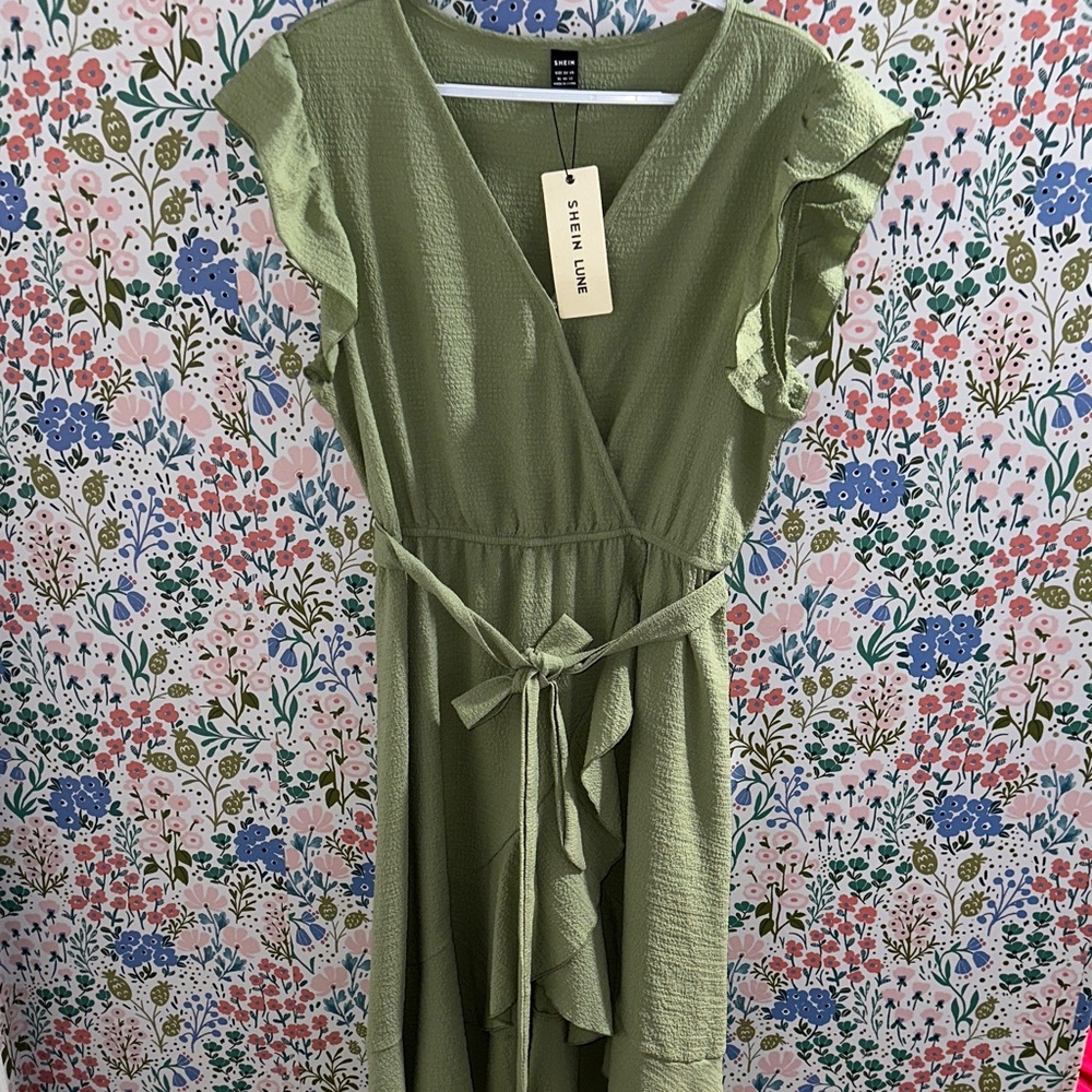 SHEIN Olive Green High Low Dress